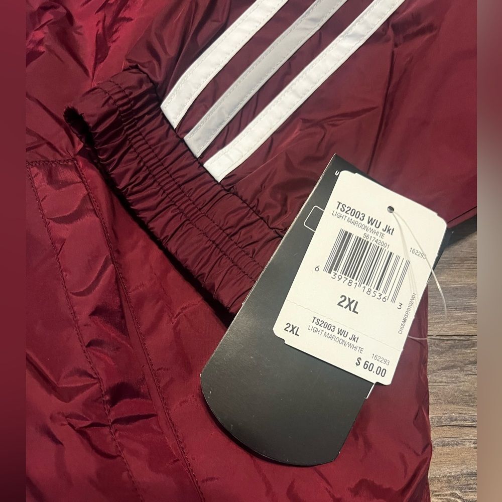 NWT Adidas Windbreaker Full Zip Jacket Vintage Retro Mens Sz 2XL Maroon 3 Stripe - Picture 4 of 14